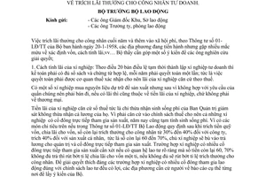 Thông tư 334-LĐ/TT trích lãi thưởng công nhân tư doanh hướng dẫn Thông tư 01-LĐ