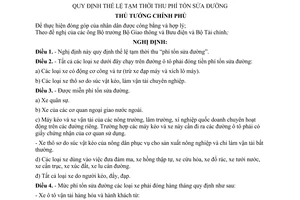 Nghị định 145-TTg quy định thể lệ tạm thời thu phí tổn sửa đường