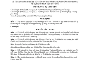 Nghị định 192-NĐ quy định thể lệ tổ chức kỳ thi tốt nghiệp trường phổ thông áp dụng từ niên học 1957-1958