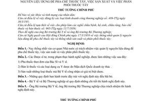 Nghị định 177-TTg thống nhất vào cơ quan Nhà nước có trách nhiệm việc quản lý nguyên liệu dùng để pha chế thuốc tây, sản xuất và phân phối thuốc tây