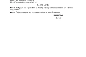 Sắc lệnh 059/SL bà Nguyễn Thị Nghiên từ chức Uỷ viên UBHC Liên khu 4