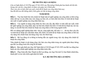 Nghị định 23-LĐ/NĐ bản tiêu chuẩn kỹ thuật nghề nghiệp của công nhân cơ khí