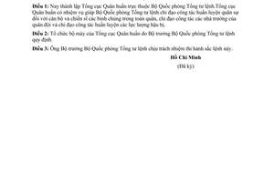 Sắc lệnh 060/SL thành lập Tổng cục Quân huấn Bộ Quốc phòng - Tổng tư lệnh