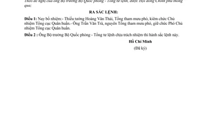 Sắc lệnh 061/SL bổ nhiệm thiếu tướng Hoàng Văn Thái, Chủ nhiệm Tổng cục quân huấn, Trần Văn Trà chức Phó chủ nhiệm