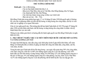 Thông tư 197-TTg giải thích hướng dẫn cải tiến chế độ tiền lương tăng lương khu vực sản xuất