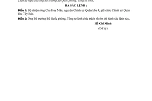 Sắc lệnh 067/SL bổ nhiệm ông Chu Huy Mân giữ Chính uỷ Quân khu Tây Bắc