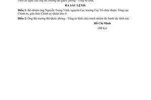 Sắc lệnh 068/SL bổ nhiệm Nguyễn Trọng Vĩnh giữ Chính uỷ Quân khu 4