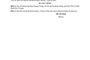 Sắc lệnh 069/SL bổ nhiệm Đàm Quang Trung giữ Phó tư lệnh Quân khu Tả Ngạn