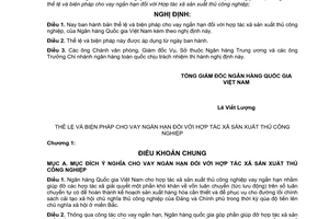 Nghị định 79-NgĐ/NH bản thể lệ và biện pháp cho vay ngắn hạn Hợp tác xã sản xuất thủ công nghiệp