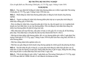 Nghị định 139-BTN/PC quy định thể lệ đăng ký nhãn hiệu thương phẩm