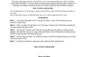 Nghị định 215-TTg chế độ tiền lương và chế độ lao động áp dụng cho các công trường kiến thiết cơ bản bãi bỏ Nghị định 651-TTg