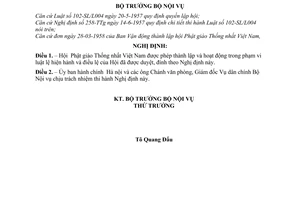 Nghị định 147-NV cho phép Hội Phật giáo thống nhất Việt Nam thành lập và hoạt động