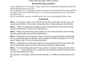 Nghị định 32-LĐ/TL quy định chế độ tiền lương và các chế độ lao động áp dụng cho các công trường kiến thiết cơ bản