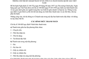 Thông tư 169-KH hình thức thanh toán hướng dẫn Chỉ thị 168-KH nội dung hình thức thanh toán