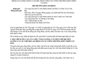Thông tư 12-LĐ/TL hướng dẫn chế độ tiền lương bổ sung chế độ lao động công nhân, cán bộ, nhân viên công trường kiến thiết cơ bản