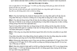 Nghị định 11-VH/NĐ bản tiêu chuẩn kỹ thuật tạm thời của công nhân nghề in và quy định chế độ tiền lương của công nhân và nhân viên ngành in