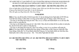 Nghị định 48-NĐ thể lệ tạm thời về vận tải đường bộ để sửa đổi  NĐ 09-NĐ
