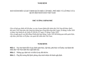 Nghị định 307-TTg điều lệ quy định quân hiệu cấp hiệu, phù hiệu và lễ phục của Quân đội nhân dân Việt Nam