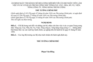 Nghị định 332-TTg ấn định ngày thi hành chế độ lương mới đối với cán bộ nhân viên làm việc ở các cơ quan Trung ương