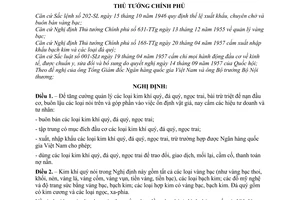 Nghị định 355-TTg quy định việc quản lý các loại kim khí quý, đá quý, ngọc trai