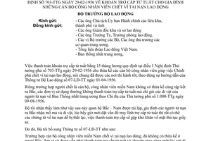 Thông tư 22-LĐTT khoản trợ cấp tử tuất gia đình cán bộ công nhân viên chết vì tai nạn lao động bổ sung Thông tư 07-LĐ-TT Nghị định 703-TTg