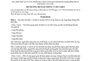 Nghị định 58-NĐ tàu buôn ra vào cảng để sửa đổi Nghị định 39-NĐ
