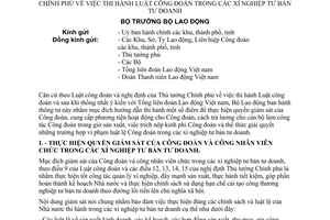 Thông tư 26-LĐTT hướng dẫn Luật công đoàn Nghị định Thủ tướng Chính phủ thi hành Luật công đoàn xí nghiệp tư bản tư doanh