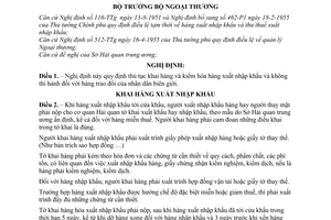 Nghị định 271-BNT quy định thủ tục khai hàng và kiểm hóa hàng xuất, nhập khẩu