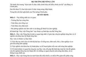 Quyết định 488-NL/QĐ  thành lập Học viện Nông lâm trực thuộc Bộ Nông lâm