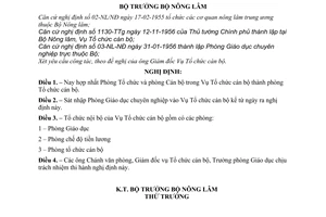 Nghị định 13-NL/NĐ sửa đổi tổ chức Vụ Tổ chức cán bộ thuộc Bộ Nông lâm