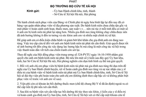 Thông tư 2906-CTXH/CT trợ cấp cứu tế cho anh em phục viên bệnh kinh niên tái phát