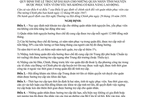 Nghị định 500-NĐ/LB quy định thể lệ trợ cấp dài hạn cho những quân nhân tình nguyện được phục viên vì ốm yếu mà không có khả năng lao động