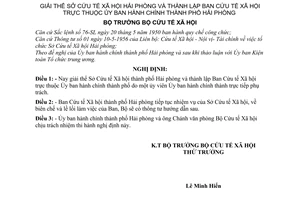 Nghị định 207-NĐ/CTXH giải thể Sở Cứu tế Xã hội Hải phòng và thành lập Ban Cứu tế Xã hội trực thuộc Ủy ban hành chính thành phố Hải phòng