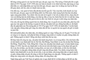 Chỉ thị 532-TTg cấp giấy chứng nhận giữ vàng nhân dân kê khai vàng