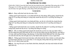 Nghị định 350-TC/NĐ/ST quy định việc miễn thuế môn bài cho những người kinh doanh nhỏ trong năm 1959