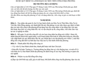 Nghị định 104-LĐNĐ phân cấp quản lý cho các Uỷ ban Hành chính khu, thành phố và tỉnh được quy định và lãnh đạo các mức tiền công ở địa phương