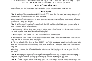Nghị định 286-TTg Quy định việc người nước ngoài đăng ký khi đến Việt Nam