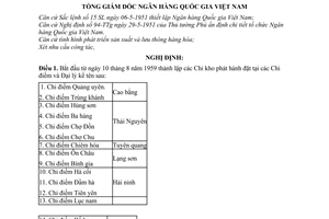 Nghị định 91-VP/NGĐ thành lập các Chi kho phát hành