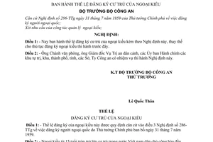 Nghị định 506-NĐ thể lệ đăng ký cư trú của ngoại kiều