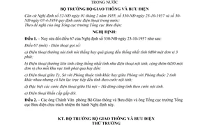 Nghị định 68-NĐ  cước điện thoại trong nước sửa đổi Nghị định 330-NĐ