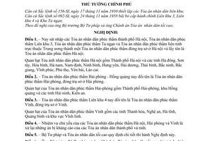 Nghị định 300-TTg tổ chức lại các Tòa án nhân dân phúc thẩm