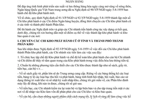 Thông tư 310-VP/TH hướng dẫn thành lập Kho phát hành Chi nhánh Chi điếm Ngân hàng