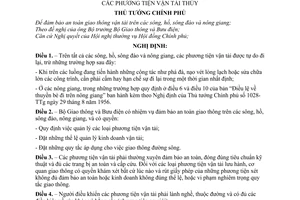 Nghị định 307-TTg quy định thể lệ đi lại trên các sông, hồ, sông đào và nông giang của các phương tiện vận tải thủy