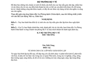 Nghị định 830-BYT/FB về điều lệ vệ sinh cho các lớp mẫu giáo dân lập