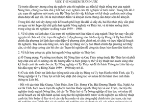 Thông tư 27-TT/LB phối hợp Khu, Ty Nông lâm Khu, Ty Thủy lợi trong thí nghiệm tưới nước