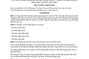 Nghị định 390-TTg/NĐ Quy định việc thị thực hộ chiếu