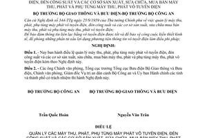 Nghị định 102-NĐ điều lệ quản lý máy thu, phát, phụ tùng máy phát vô tuyết điện, đèn công suất và các cơ sở sản xuất, sửa chữa, mua bán