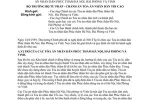 Thông tư 92-TC giải thích quy định cụ thể nhiệm vụ quyền hạn Tòa án nhân dân Phúc thẩm Hà Nội, Hải phòng Vinh
