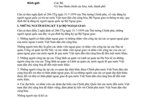 Thông tư 449-VP/NG đăng ký người ngoại quốc tại Bộ Ngoại giao