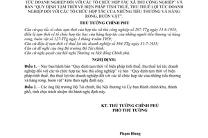 Nghị định 425-TTg bản “biện pháp tính thuế, thu thuế lợi tức doanh nghiệp tổ chức hợp tác xã thủ công nghiệp, tiểu thương, hàng rong, buôn vặt'